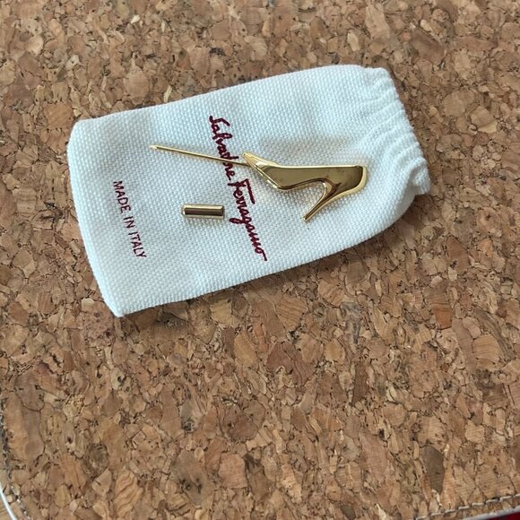 Ferragamo Men 2 Gancini Gold Tone Crystal Lapel Scarf Tie Stick Pin NWOT - Picture 6 of 9